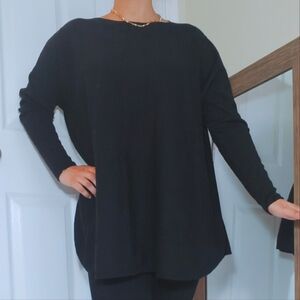 M Made In Italy Size XS Oversized Relaxed Fit Black Blouse Sweatshirt 3/4 Sleeve